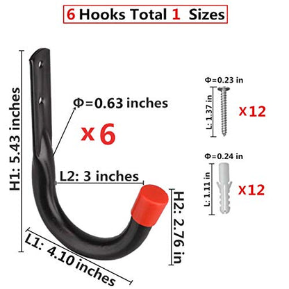 Heavy Duty Utility Garage Storage Hooks (6 Count)
