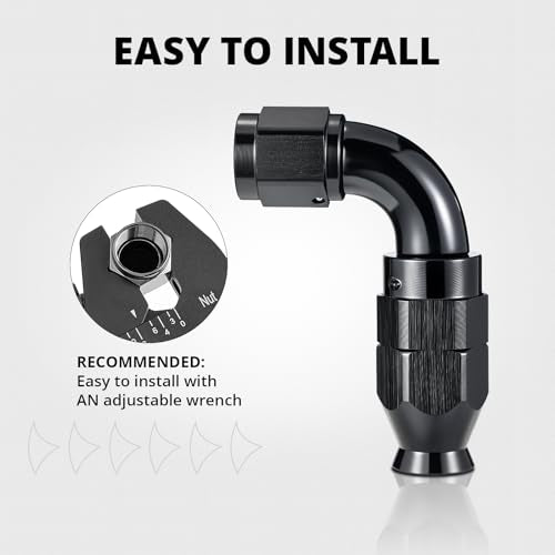 6AN 45 Degree PTFE One Piece Full Flow End Hose Fitting Aluminum Black 2PCS
