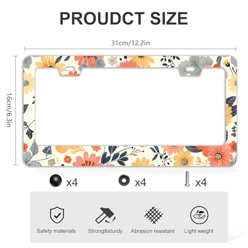 Colorful Floral Flowers License Plate Frames