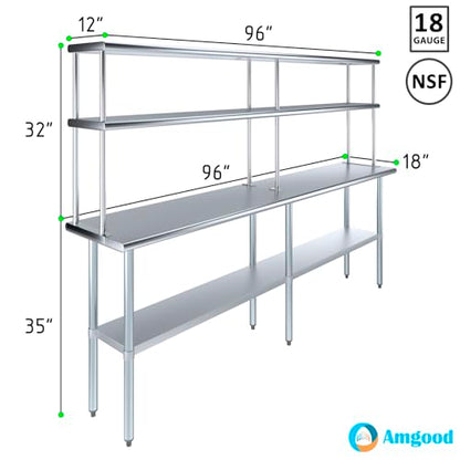 Stainless Steel Work Table Double Tier Overshelf