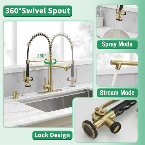Commercial Kitchen Sink Faucet with Pull Down Sprayer Brushed Gold