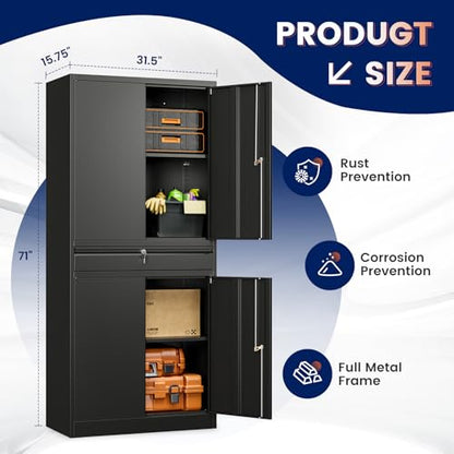 Metal Garage Storage Cabinet with Locking Doors and Adjustable Shelves