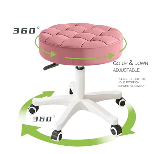 Small Chair Round Rolling Stool with Wheels PU Leather Height Adjustable Swivel Drafting Work SPA Salon Stools Home Office Chair (2 Count)