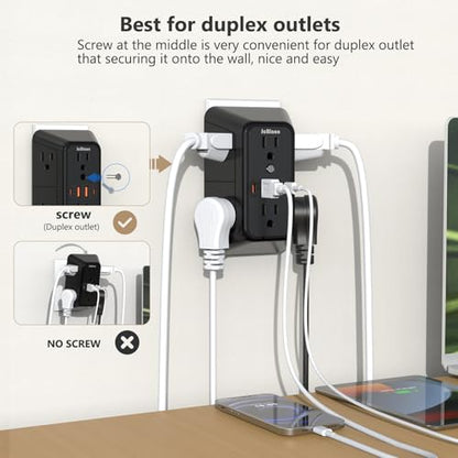 2 Pack Multi Plug Wall Outlet Extender Surge Protector 6 AC Outlet Splitter with 4 USB Ports