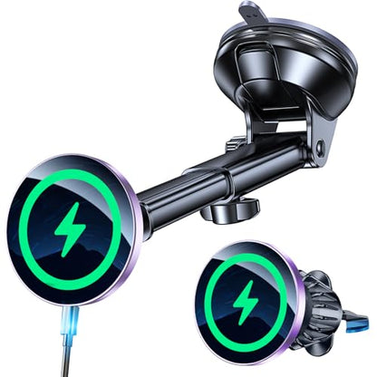 for MagSafe Car Mount Charger【Ultra Magnet】 Magnetic Phone Holders for Your Car Charger【Windshield+Vent+Dash】 Magnetic Wireless Car Phone Holder Charger Car Mount for iPhone 17