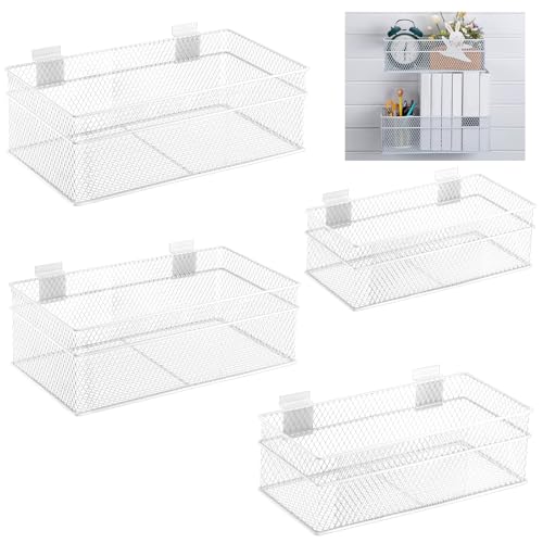 4 Pcs Slatwall Basket Set Ventilated Metal Slatwall Basket Hanging Wire Bins Wall Mounted Accessories for Panel Garage Storage Display Organizing (4 Count)