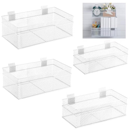 4 Pcs Slatwall Basket Set Ventilated Metal Slatwall Basket Hanging Wire Bins Wall Mounted Accessories for Panel Garage Storage Display Organizing (4 Count)