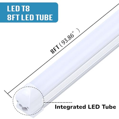 12-Pack), 8FT LED Shop Light Fixture, Super Bright 100W 6000K Cold White 15000LM, 8 Foot Led Lights, Flat 2 Rows Flat Shape 96" LED Shop Lights,Linkable T8 LED Tube Lights for Garage Warehouse (25 Count)