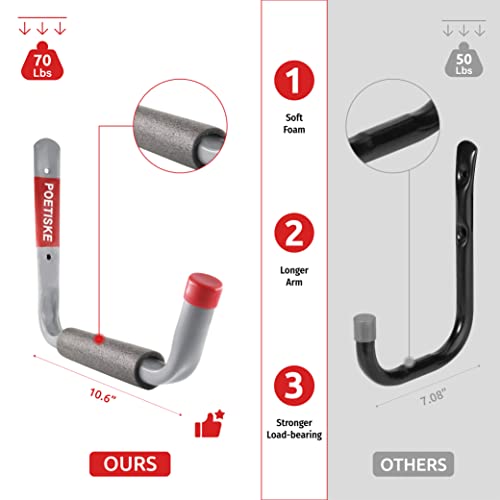 POETISKE Utility Hooks Ladder Hooks with 9.8'' Jumbo Arm Garage Storage Organizer Hang Folding Chair Bike Ski Tool Heavy Duty 4PC (4 Count)