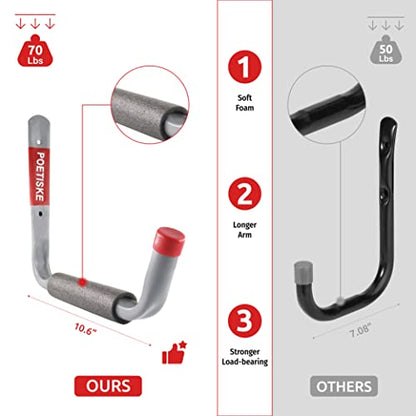 POETISKE Utility Hooks Ladder Hooks with 9.8'' Jumbo Arm Garage Storage Organizer Hang Folding Chair Bike Ski Tool Heavy Duty 4PC (4 Count)