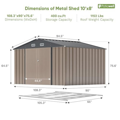 10x8 FT Outdoor Storage Shed with Floor Frame