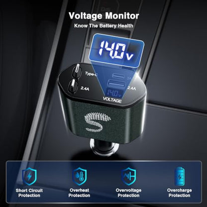 Retractable Car Charger USB C Fast Charging 120W