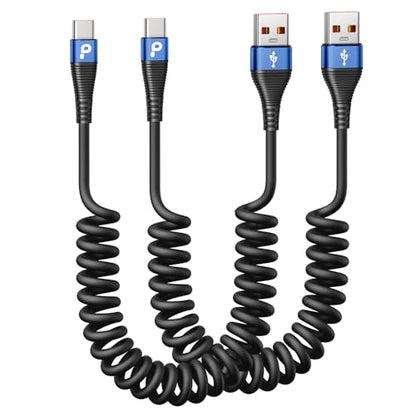 USB C Cable 3ft 2Pack Coiled USB A to USB C Charge Cord for Car
