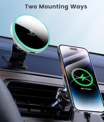 for Magsafe Car Mount Charger 15W LED RGB Car Phone Holder for Dash Vent