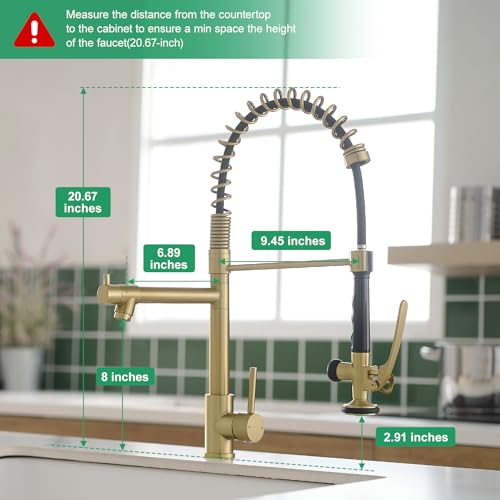 Commercial Brushed Gold Kitchen Faucet with Pull Down Sprayer