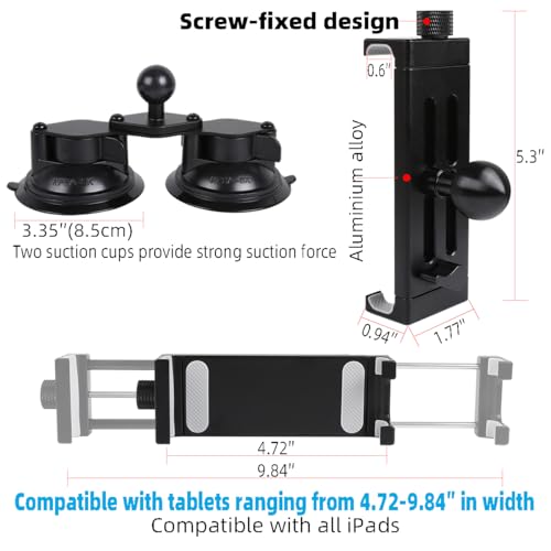 Aluminum Tablet Holder with Dual Suction Cup Base for Car