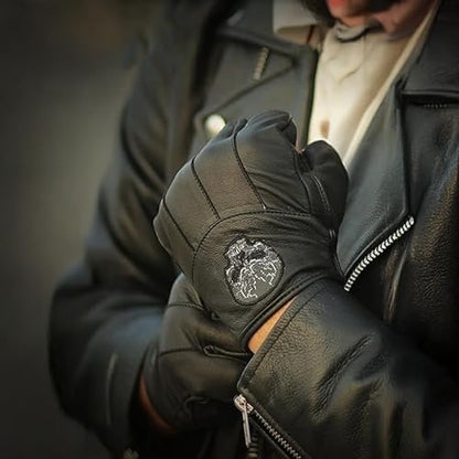 Daniel Smart Men's Motorcycle Leather Gloves with Reflective Skull Short Glove & Touch Screen Fingertips