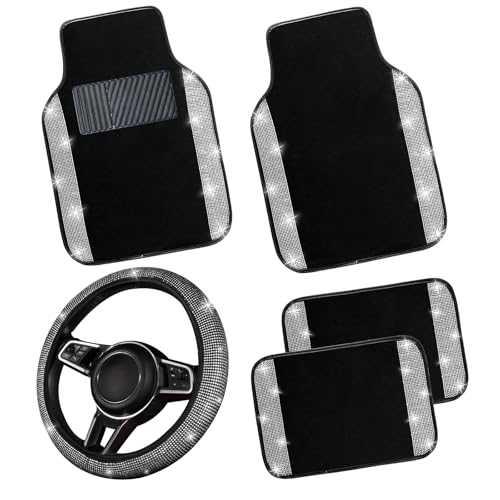Bling Car Floor Mats Full Set and Steering Wheel Cover