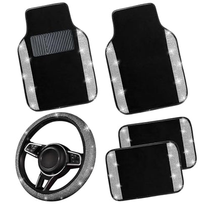 Bling Car Floor Mats Full Set and Steering Wheel Cover