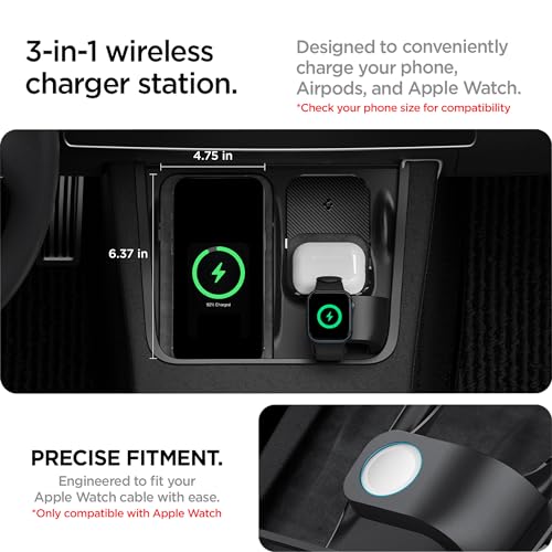 3-in-1 Organizer Mount for Legacy Tesla Model Y 2022-2024 & Model 3 2022-2023 (Watch Charger Not Included) - Uses Tesla Wireless Charging Pad - for iPhone, AirPods, Apple Watch