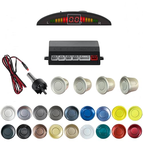 Parking Sensor Kit Backup Sensor Kit Reverse Sensor for Car 20 Color Options for Probes Adjustable Alarm Volume Professional Sensore de Reversa para Carro Safe Driving Assistant（Silver） (4 Count)