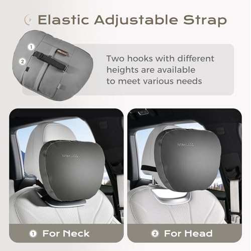 Leather Car Headrest Pillow Car Neck Pillow with Adjustable Strap