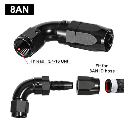8AN 90 Degree One Piece Full Flow Hose End Fitting Swivel for CPE Braided Hose