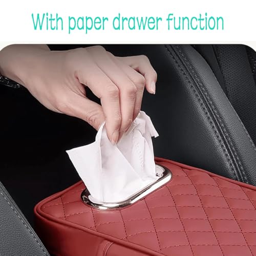 Car Armrest Cover Leather Car Console Covers Box Pad with Pocket and Tissue Box Arm Rest Cover for Car for SUV Truck Sedan Vehicle