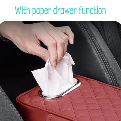 Car Armrest Cover Leather Car Console Covers Box Pad with Pocket and Tissue Box Arm Rest Cover for Car for SUV Truck Sedan Vehicle