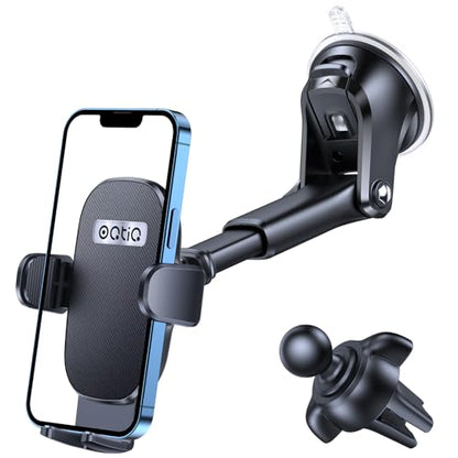 3-in-1 Car Phone Mount for Dashboard, Windshield & Air Vent – Strong Suction Cup Holder with Adjustable Arm & 360° Rotation – Universal Car Cell Phone Holder for iPhone & Android Smartphones