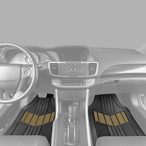 Beige Heavy Duty Front & Rear Rubber Floor Mats Universal Liners for Car SUV Van & Truck