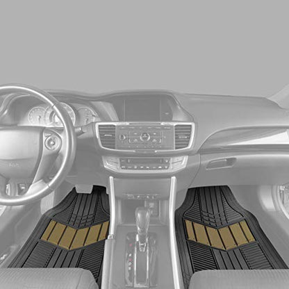 Beige Heavy Duty Front & Rear Rubber Floor Mats Universal Liners for Car SUV Van & Truck