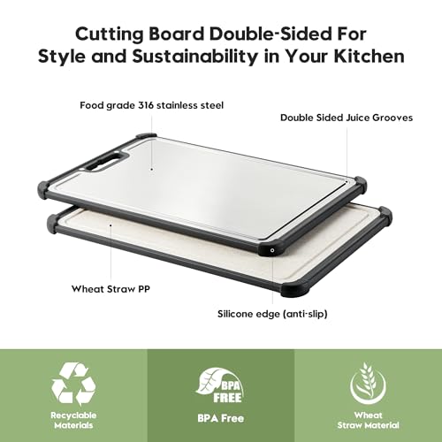 Premium 316 Stainless Steel Cutting Board for Kitchen Extra Large 16.9" x 11.8" Best Non