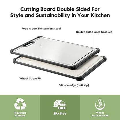 Premium 316 Stainless Steel Cutting Board for Kitchen Extra Large 16.9" x 11.8" Best Non
