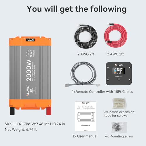 2000W Pure Sine Wave Power Inverter 12V DC to 120V AC