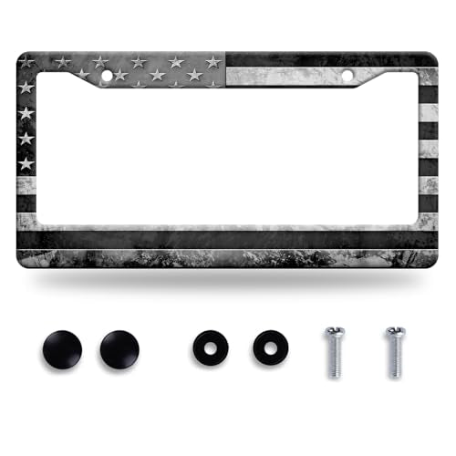 Grey Black American License Plate Frame Stainless Steel Holder 12.3" x 6.3"
