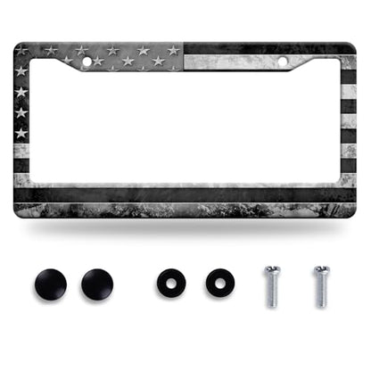 Grey Black American License Plate Frame Stainless Steel Holder 12.3" x 6.3"