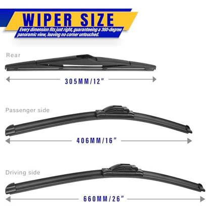 3 Wipers Fits Hyundai Tucson 2010