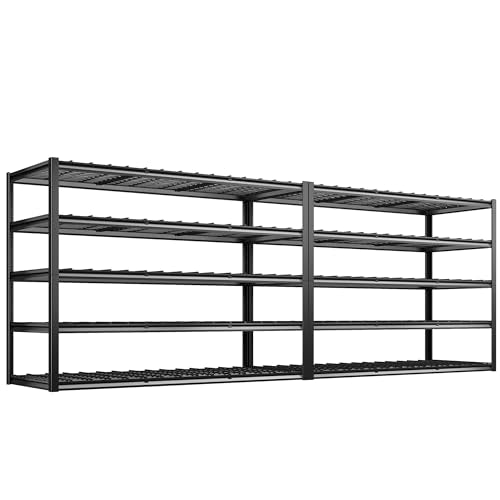 60" W Garage Shelving Heavy Duty Metal Shelving 3000LBS Storage Shelves Adjustable Metal Shelves for Industrial 5 Tier Garage Shelves for Basement Pantry Warehouse 60" W x 24" D x 72" H 2 Pack (2 Count)