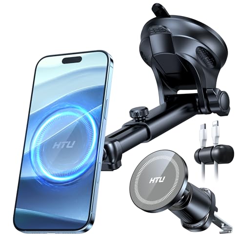 Military Grade】HTU for MagSafe Car Mount【Upgraded Strongest Suction】Magnetic Phone Holder Cell Stand for Dashboard Windshield Vent