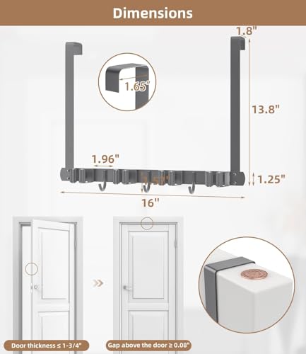 Broom Holder Over The Door with Hooks