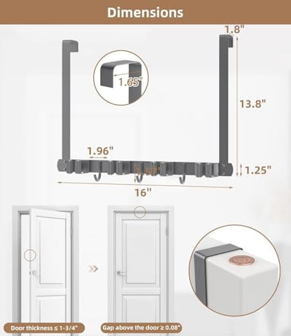 Broom Holder Over The Door with Hooks