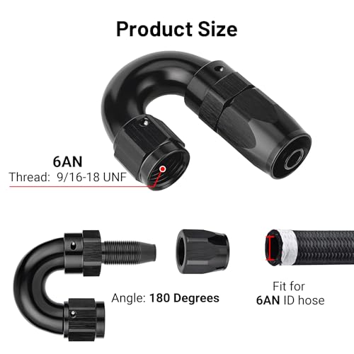6AN 180 Degree One Piece Full Flow Hose End Fitting Swivel for CPE Braided Hose