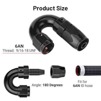 6AN 180 Degree One Piece Full Flow Hose End Fitting Swivel for CPE Braided Hose