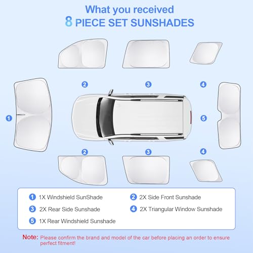 8pcs Car Window Shades for Chevrolet Tahoe 2015 (8 Count)