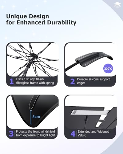 2025 Upgrade Car Windshield Sun Shade Windshield Sunshade Umbrella [Star Fabric] Protect Car from Sun Rays&Heat Damage Keeps Vehicle Cool