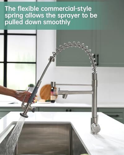 Commercial Pull Down Kitchen Sink Faucet with Sprayer Brushed Nickel