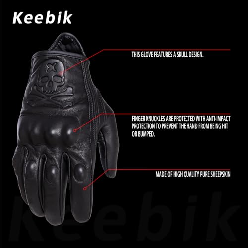 Goatskin Leather Motorcycle Motorbike Powersports Racing Gloves Reflective Skull Touchscreen for Men and Women Model