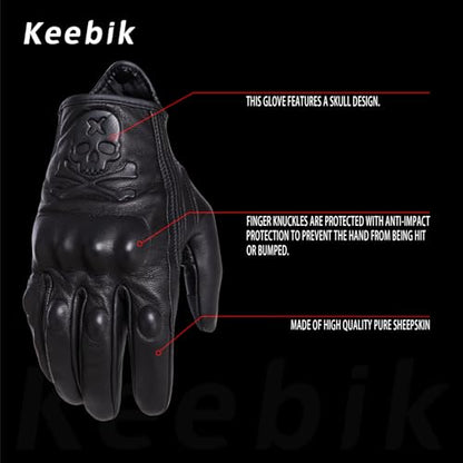 Goatskin Leather Motorcycle Motorbike Powersports Racing Gloves Reflective Skull Touchscreen for Men and Women Model