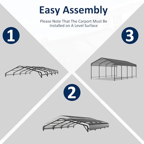 12x20 FT Metal Carport Canopy with Reinforced Base